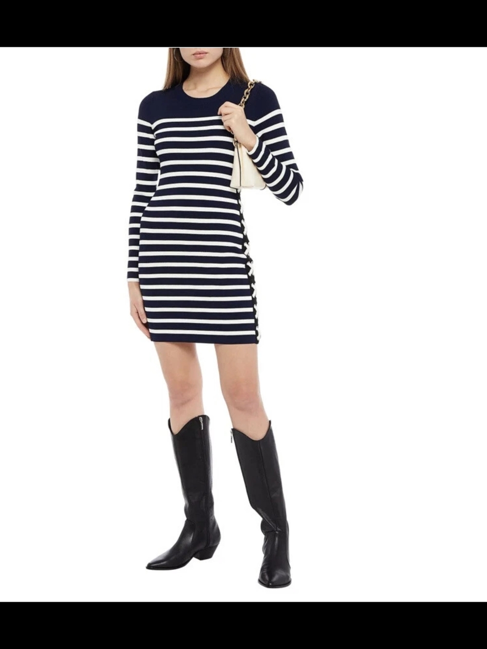 Veronica Beard Navy and White Striped Long-Sleeve Mini Dress